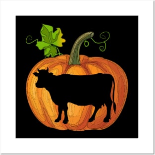 Cow in pumpkin Posters and Art